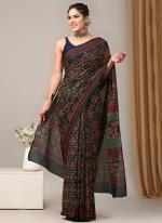 Cotton Dark Green Casual Wear Printed Saree